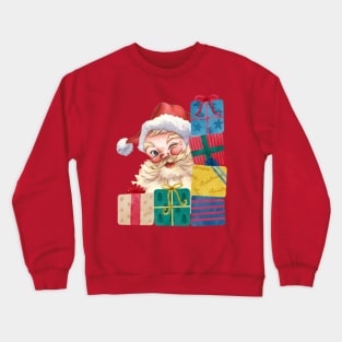 Funny Santa Claus Peaking And Winking With Gifts Crewneck Sweatshirt